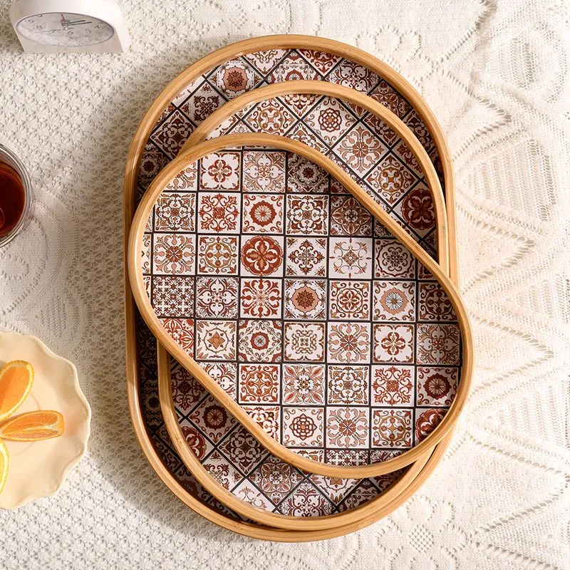 Product Name: Bamboo Oval Tray with Bohemian Pattern