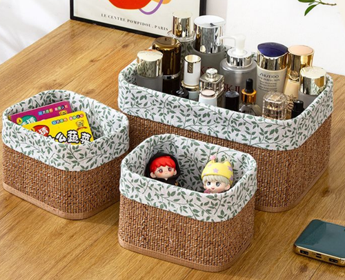 4-Piece Floral Woven Fabric Storage Basket Set