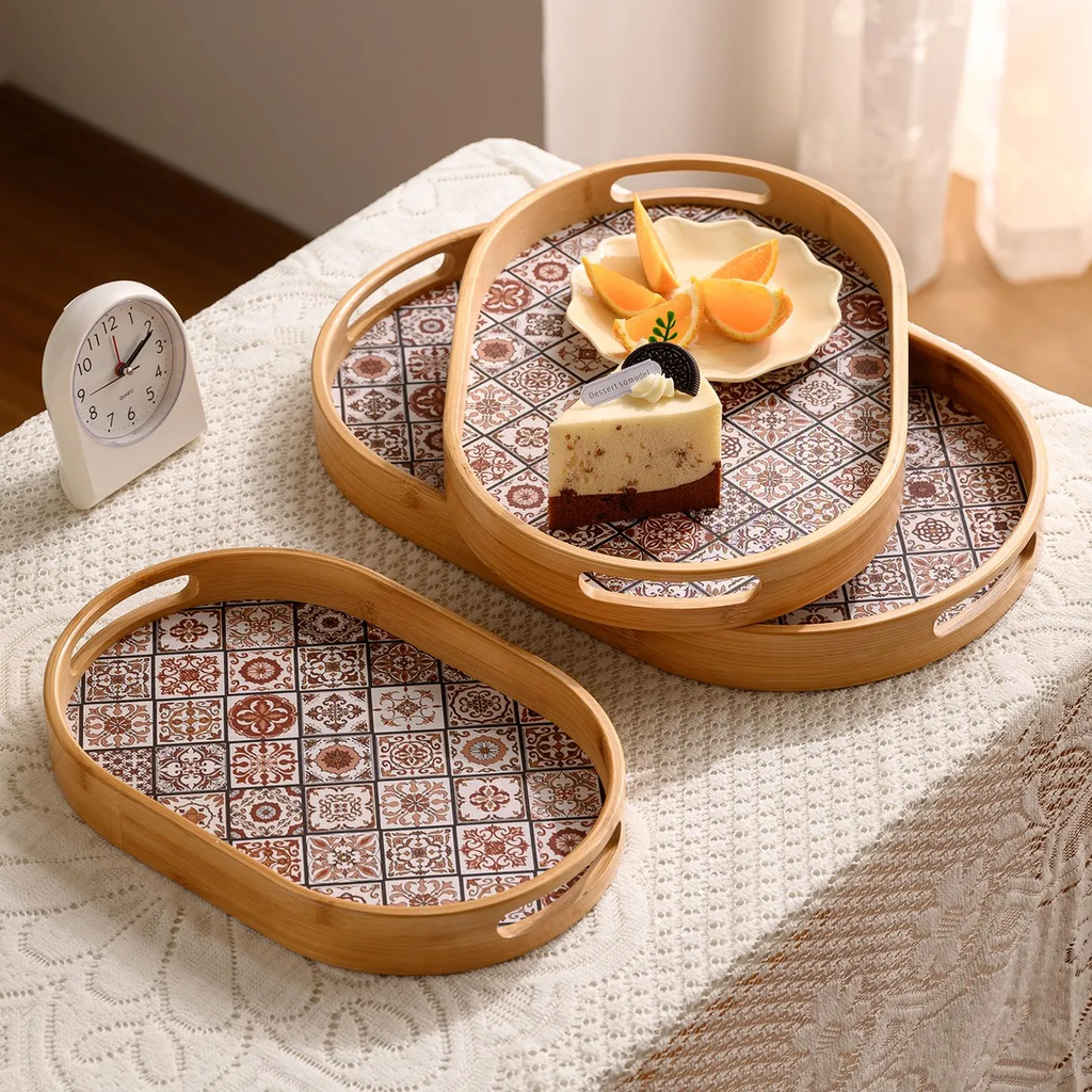 Product Name: Bamboo Oval Tray with Bohemian Pattern