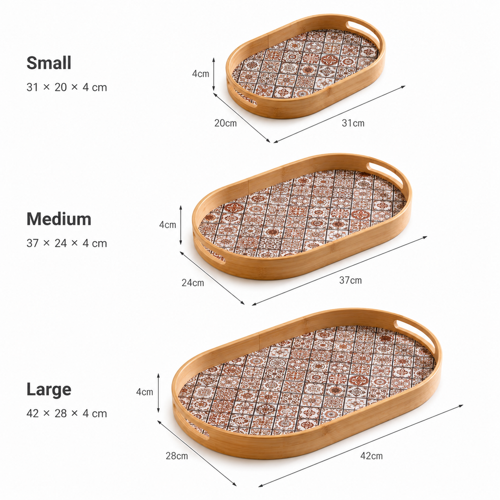 Product Name: Bamboo Oval Tray with Bohemian Pattern
