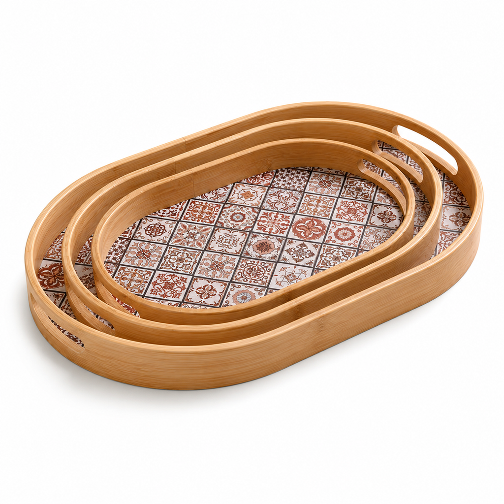 Product Name: Bamboo Oval Tray with Bohemian Pattern