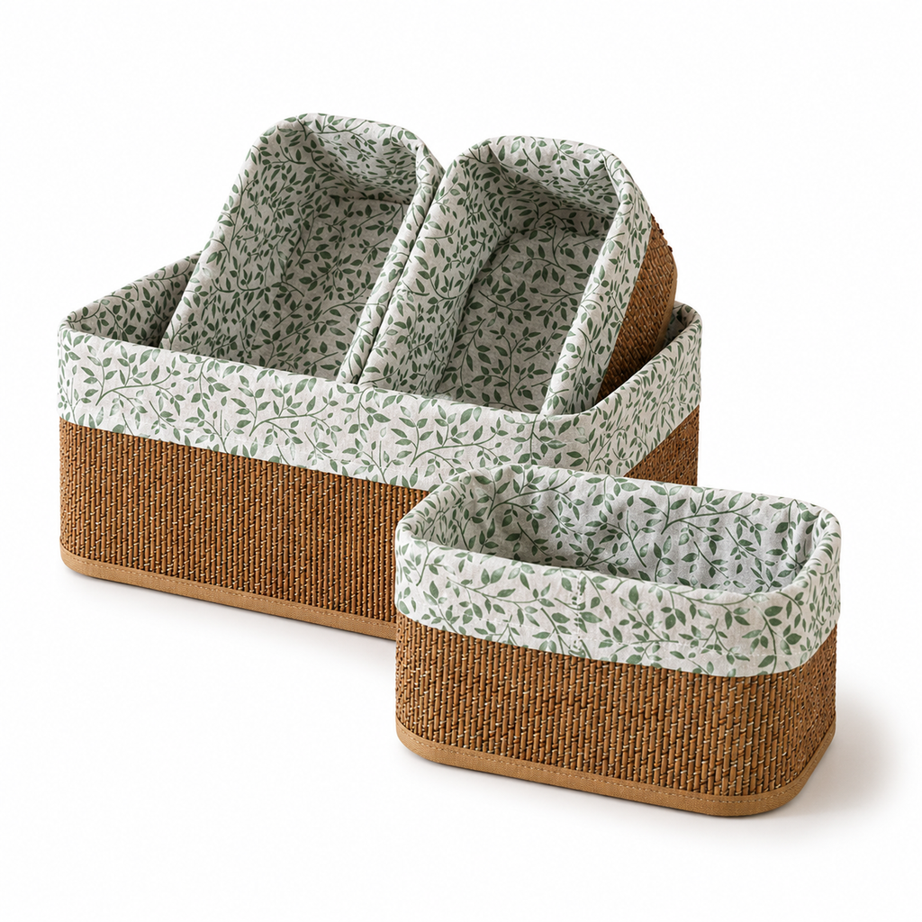 4-Piece Floral Woven Fabric Storage Basket Set