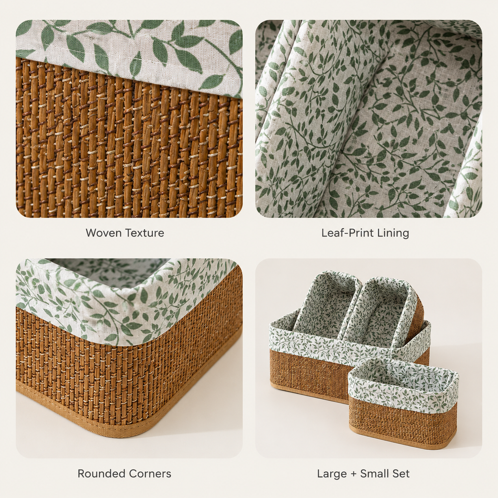 4-Piece Floral Woven Fabric Storage Basket Set