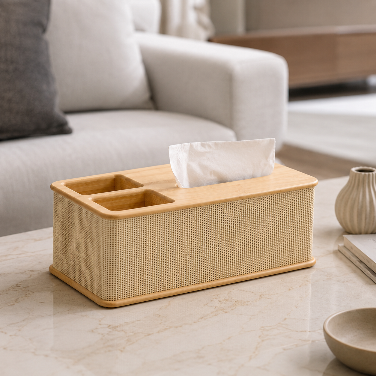 Bamboo Tissue Box Organize
