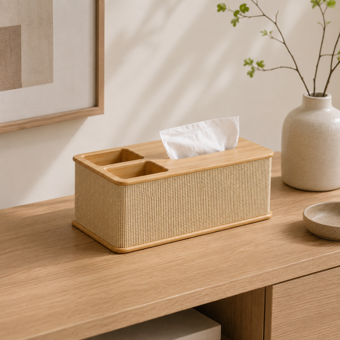 Bamboo Tissue Box Organize