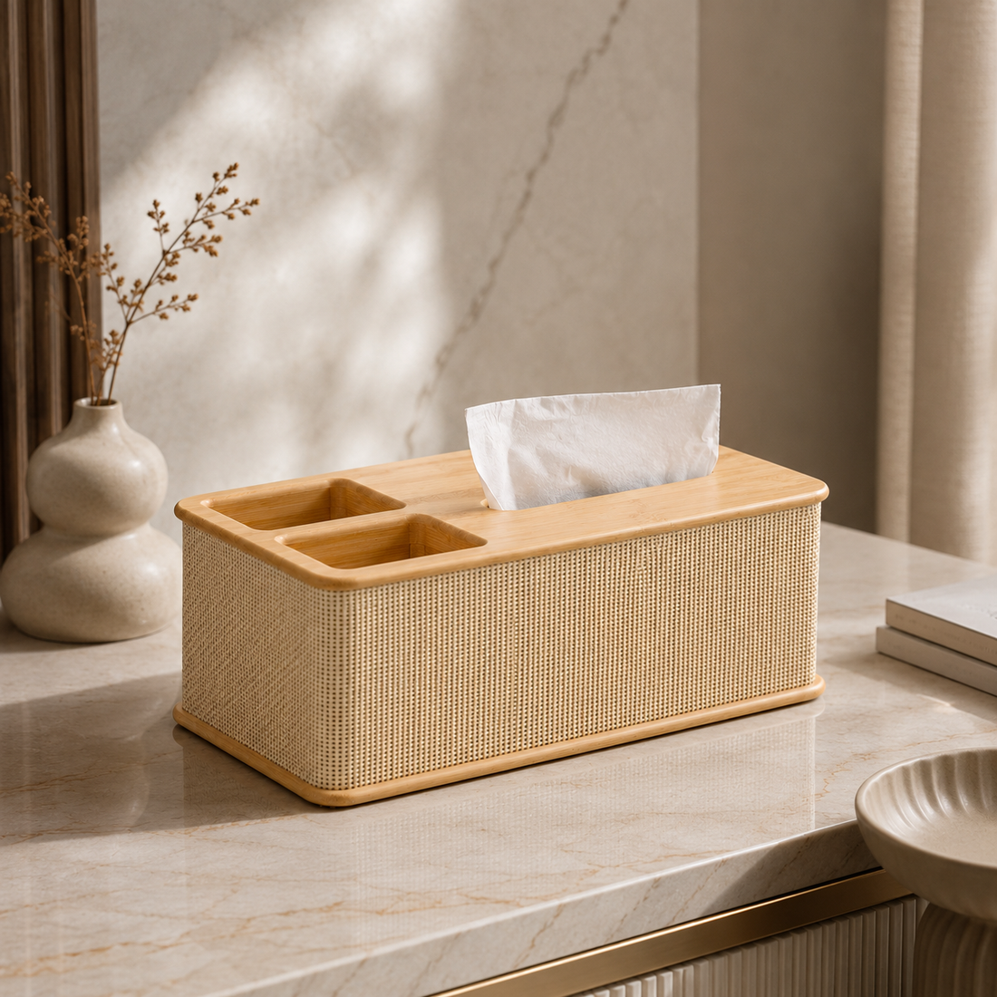 Bamboo Tissue Box Organize