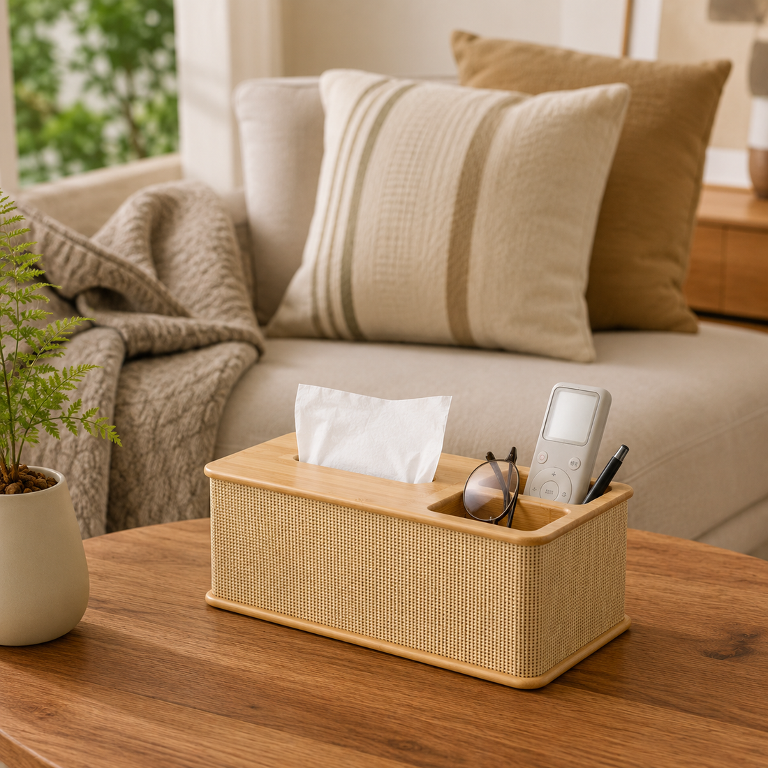 Bamboo Tissue Box Organize