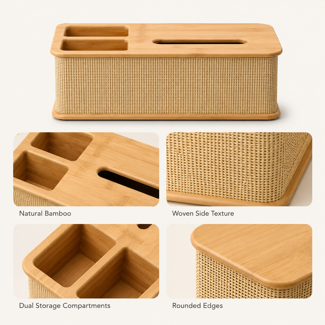 Bamboo Tissue Box Organize