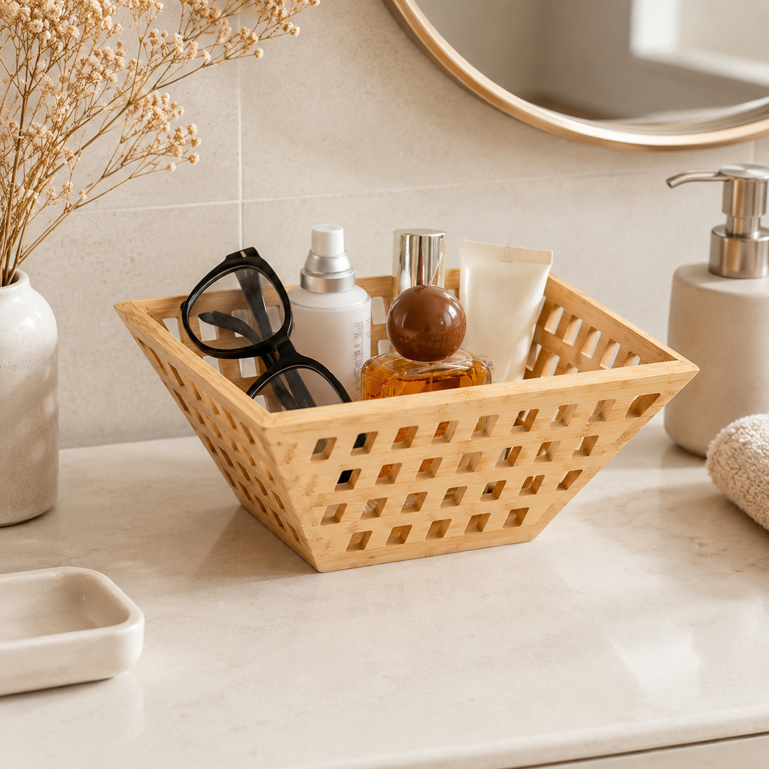 Openwork Bamboo Storage Baske