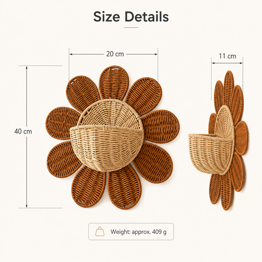 Sunflower Wall Basket | Woven Rattan Hanging Storage