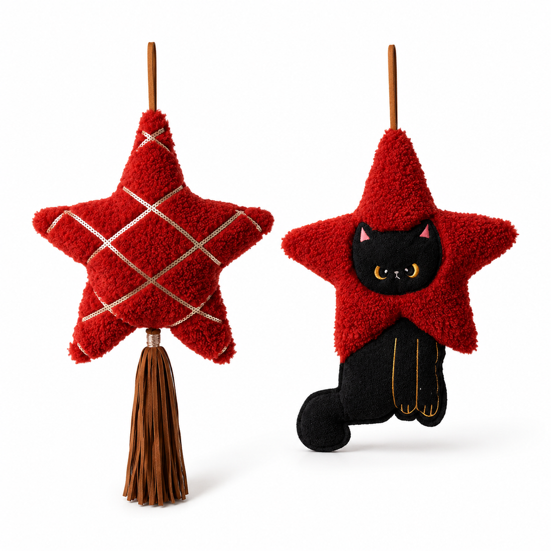 Red Plush Star Hanging Ornament | Cat & Tassel Designs