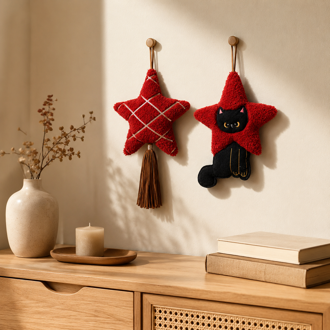 Red Plush Star Hanging Ornament | Cat & Tassel Designs