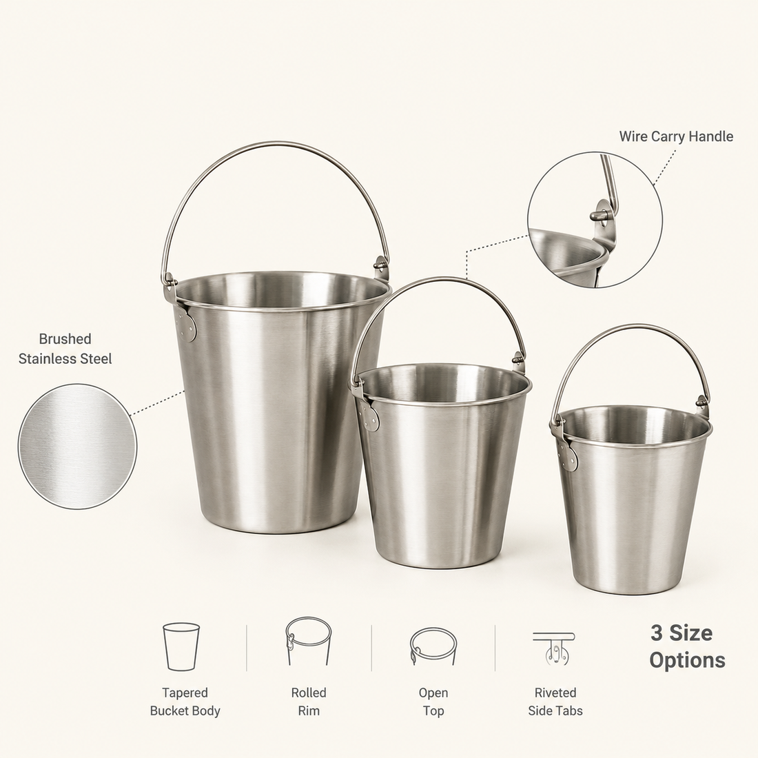 304 Stainless Steel Mini Bucket | 0.7L to 1.8L