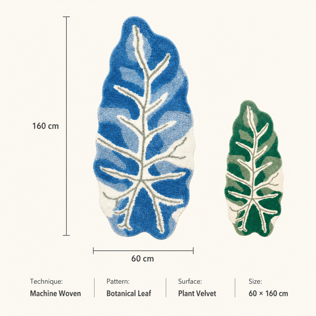Leaf-Shaped Area Rug 60×160cm | Soft Tufted Botanical Mat