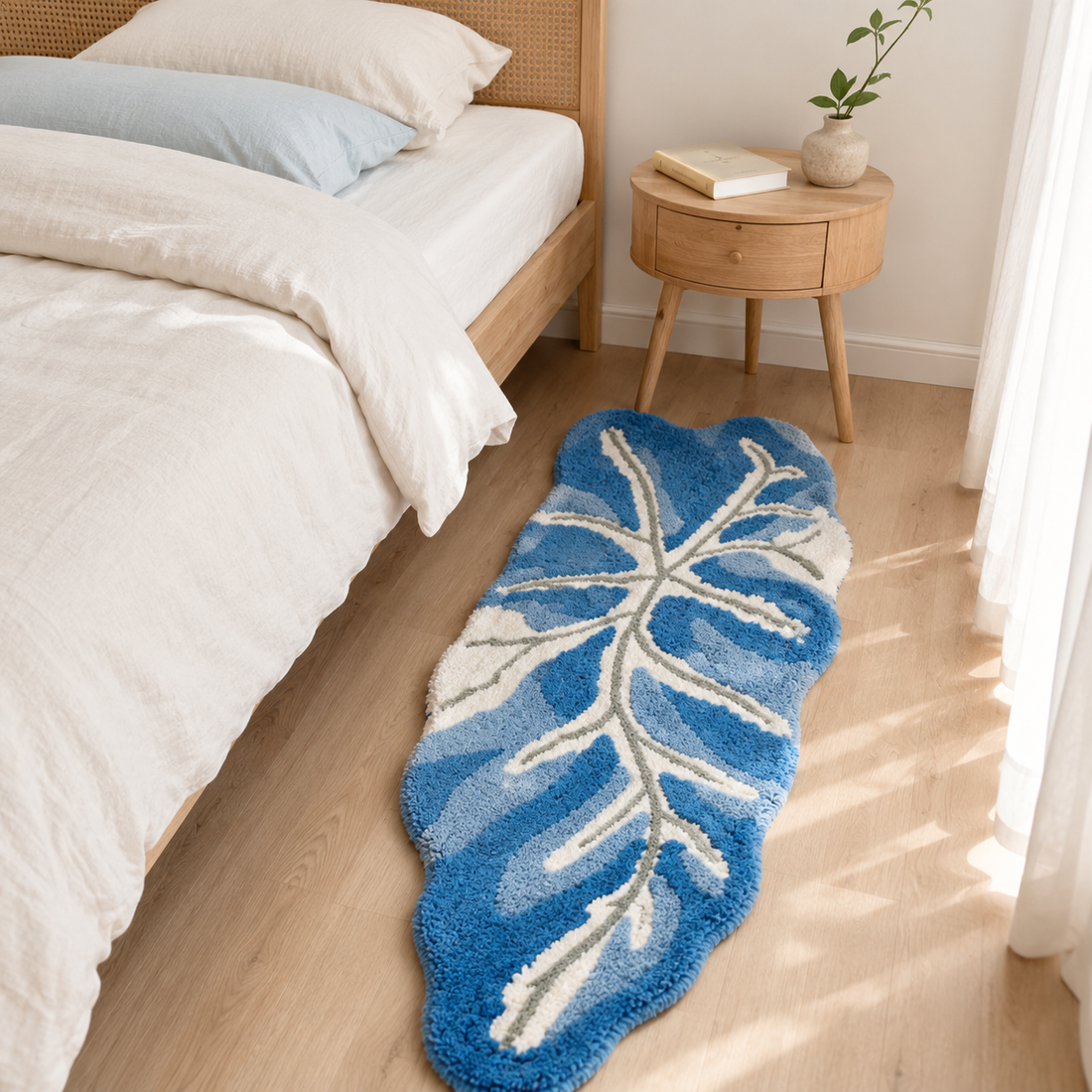 Leaf-Shaped Area Rug 60×160cm | Soft Tufted Botanical Mat
