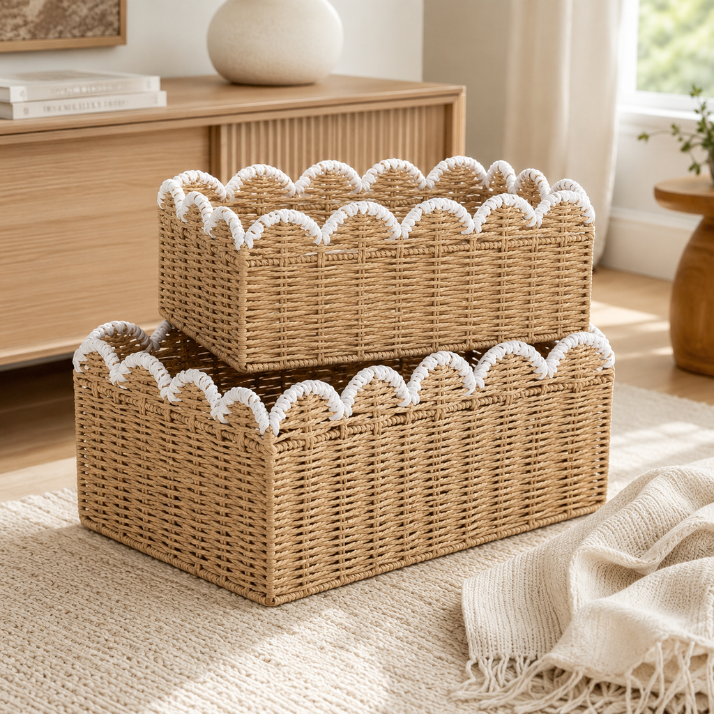 Scalloped Edge Woven Storage Basket