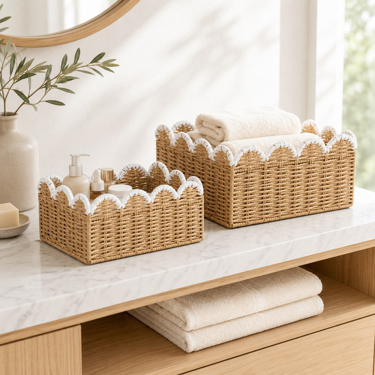 Scalloped Edge Woven Storage Basket