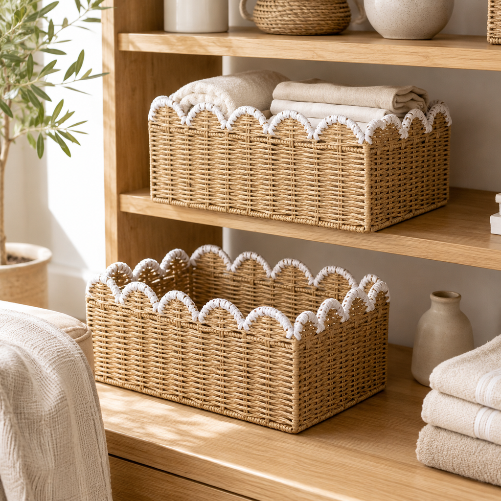 Scalloped Edge Woven Storage Basket
