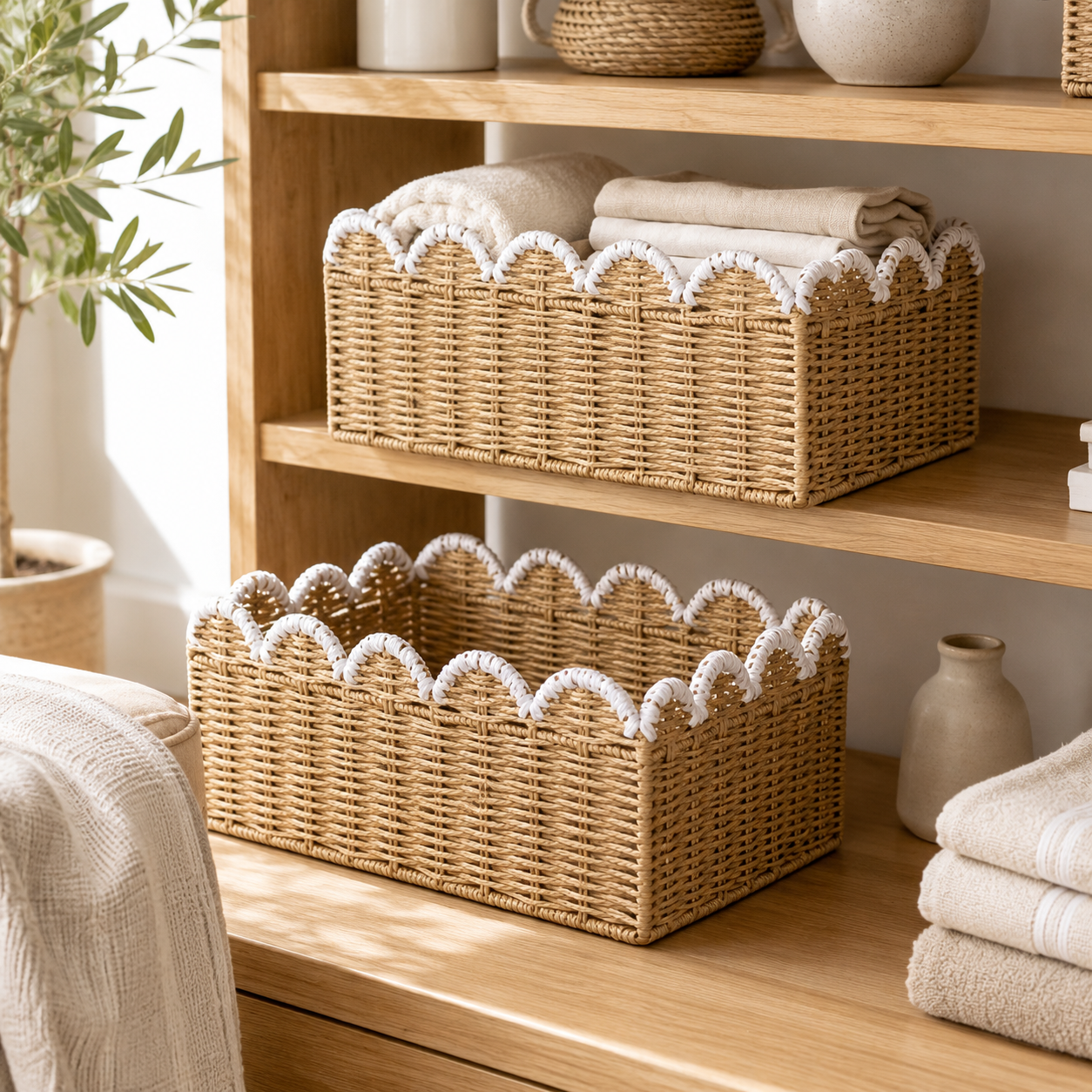 Scalloped Edge Woven Storage Basket