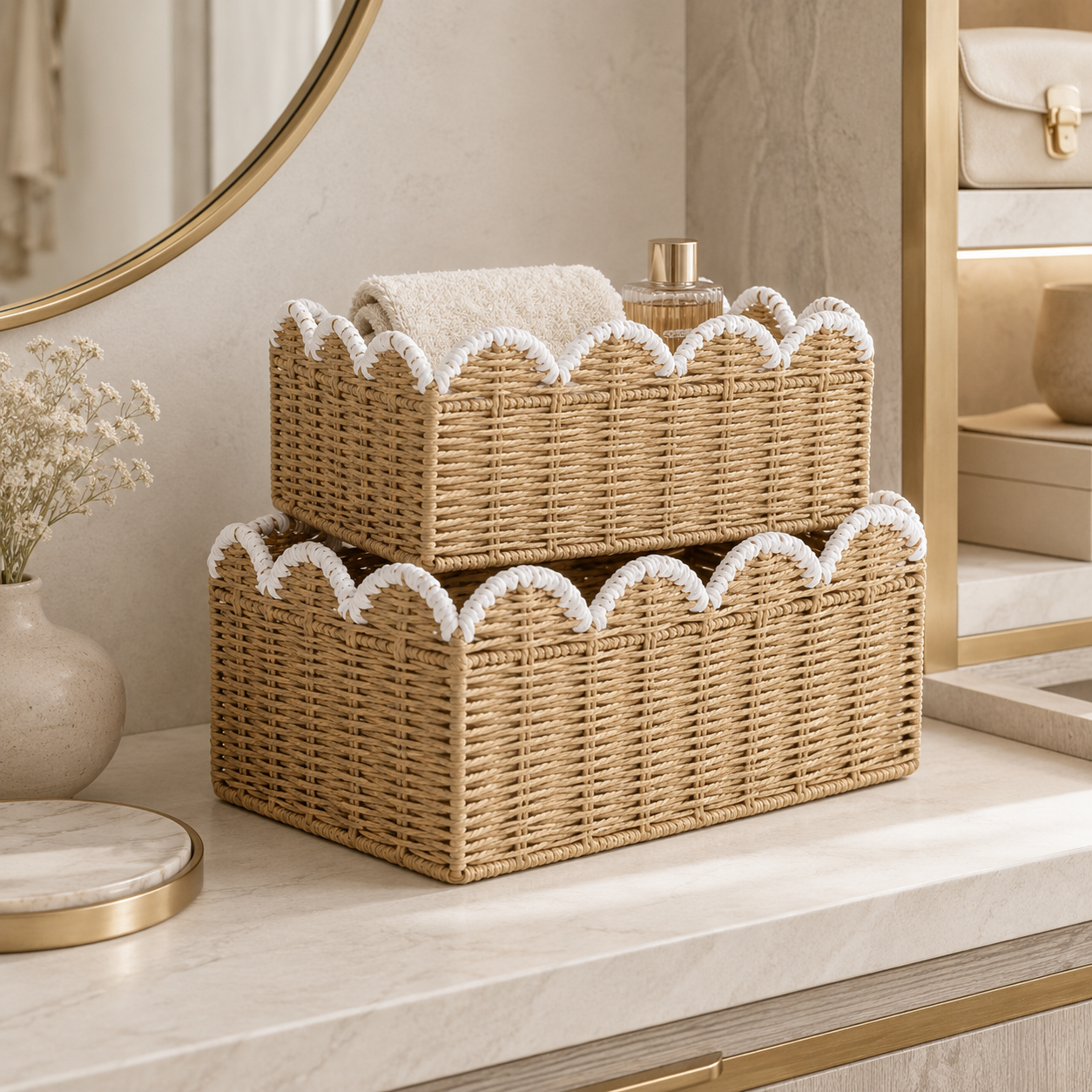 Scalloped Edge Woven Storage Basket