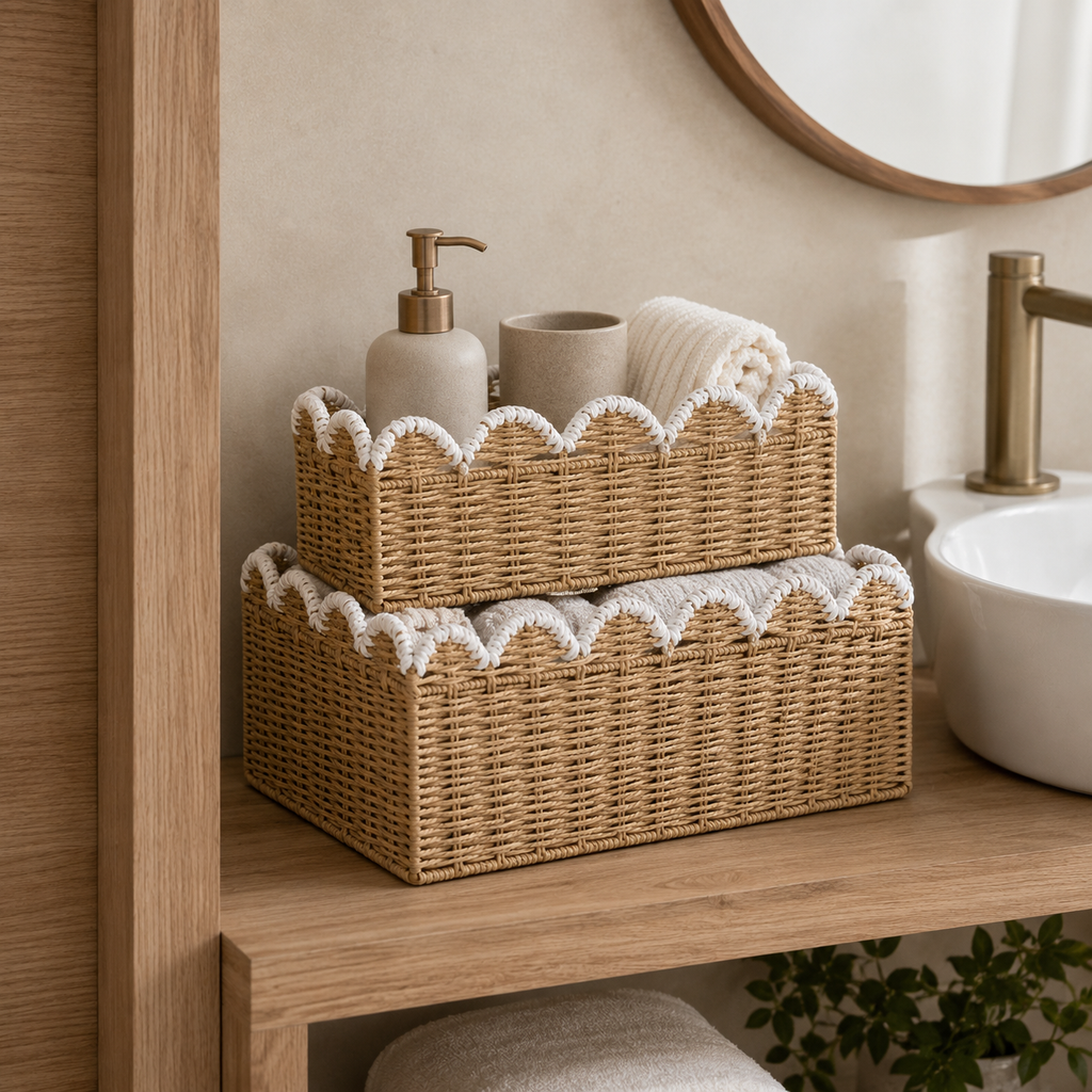 Scalloped Edge Woven Storage Basket