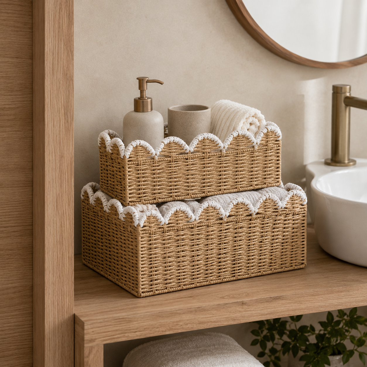 Scalloped Edge Woven Storage Basket