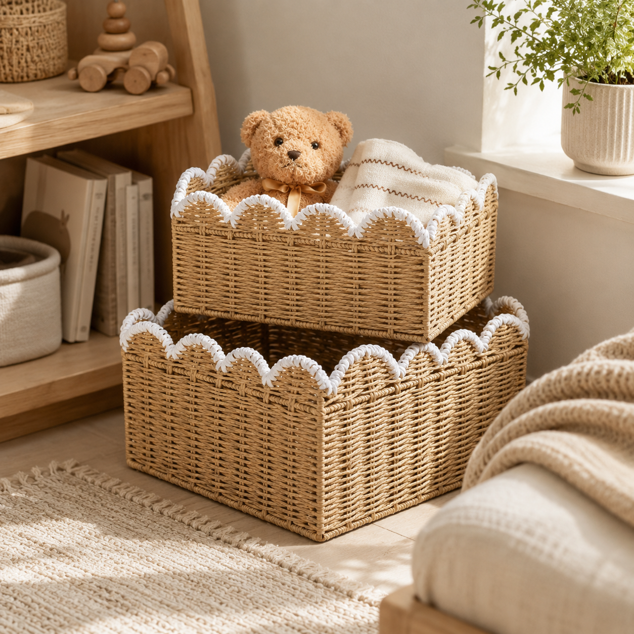 Scalloped Edge Woven Storage Basket