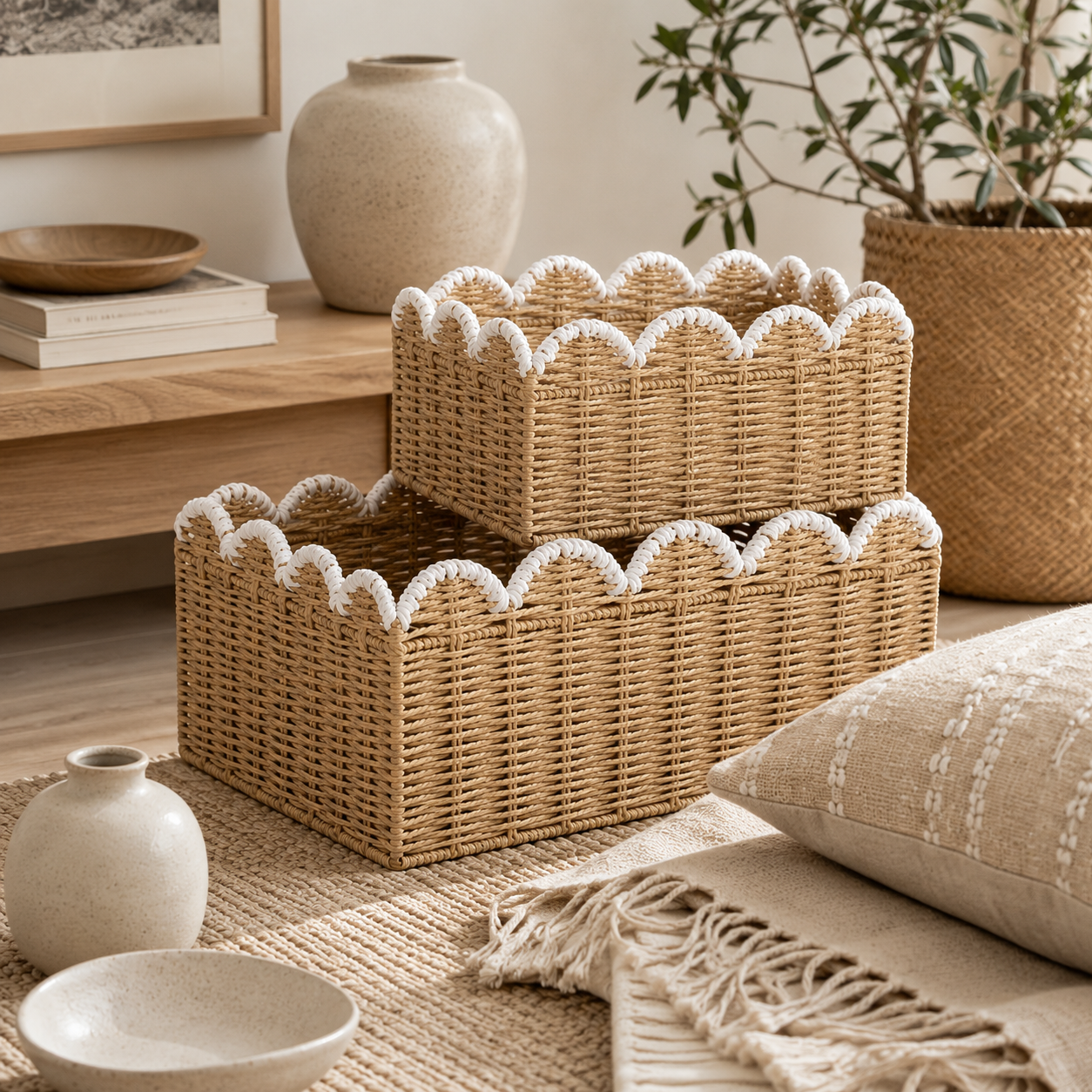 Scalloped Edge Woven Storage Basket