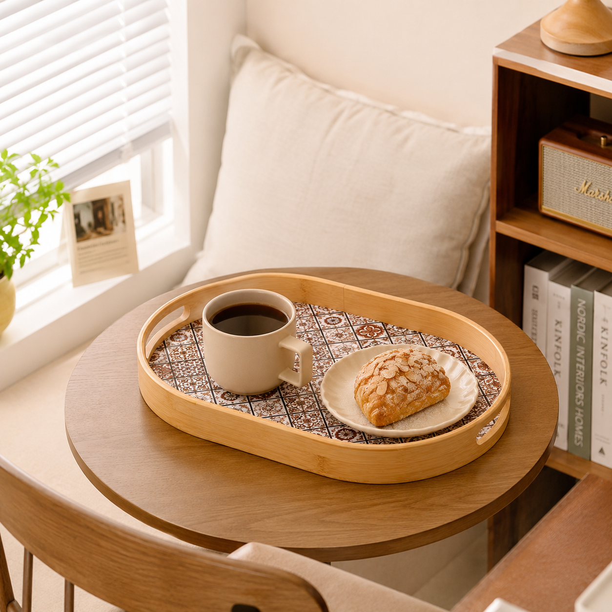 Product Name: Bamboo Oval Tray with Bohemian Pattern
