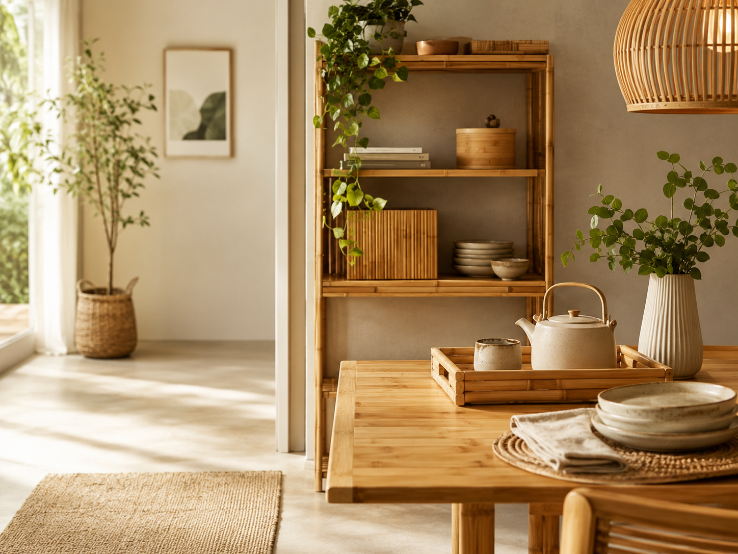 Bamboo woven decor and natural home textures